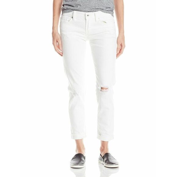 New! LUCKY BRAND Women's Distressed Boyfriend Jeans Denim White Mid-Rise Cropped - Picture 4 of 8